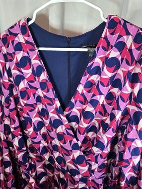 Maggy London Navy & Pink Geometric Wrap Dress